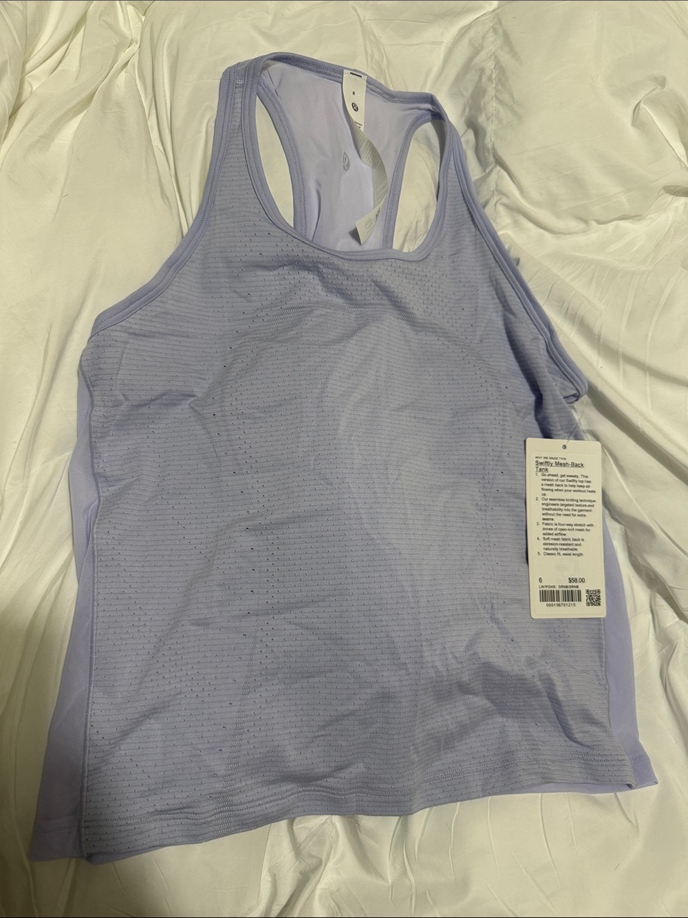 Lululemon Lavender Mesh Racerback Tank Top size 6